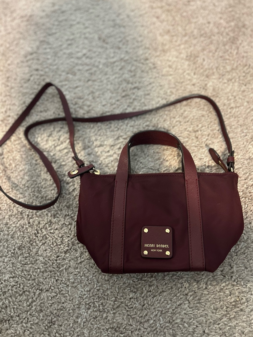 Henri Bendel Mini Jetsetter Crossbody Tote Burgundy Gold Hardware